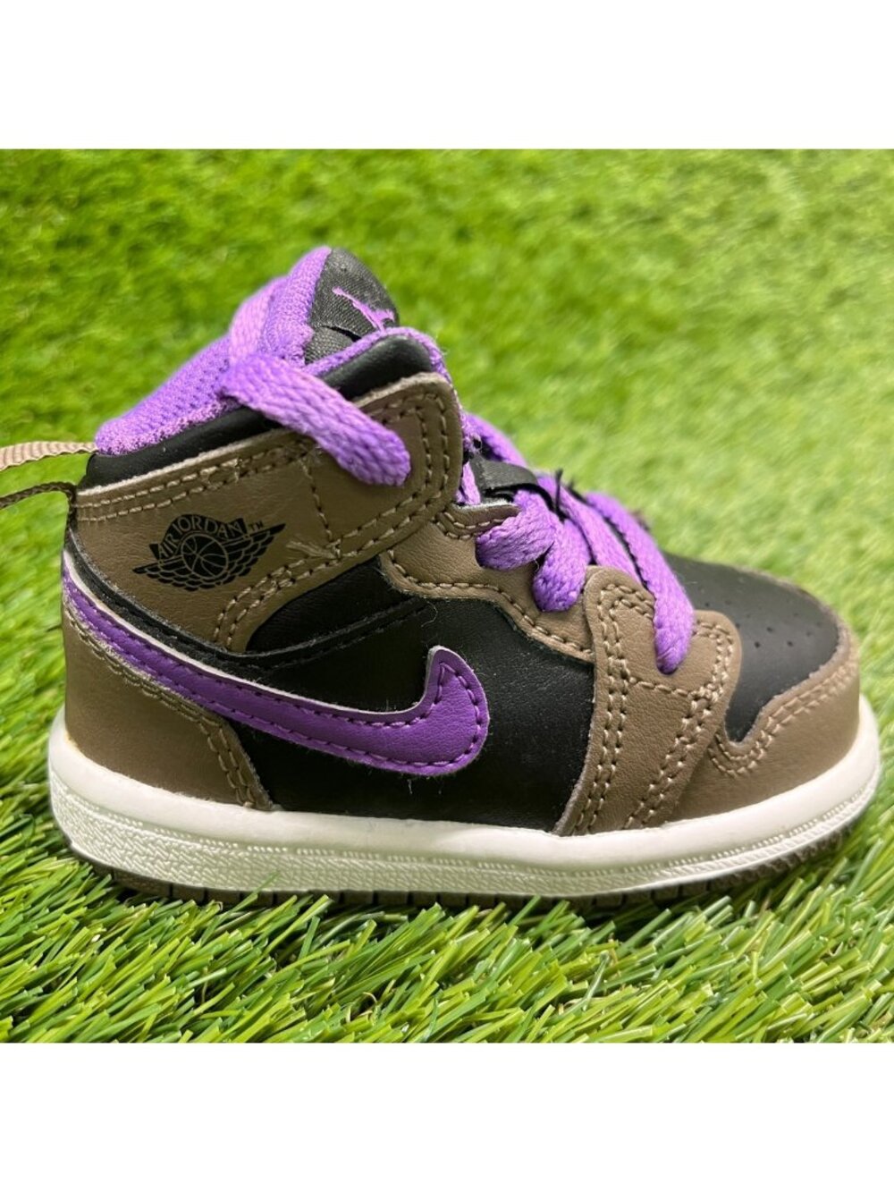 Nike Air Jordan 1 Mid Toddler Size 4C Brown Black Purple Athletic Shoes Sneakers